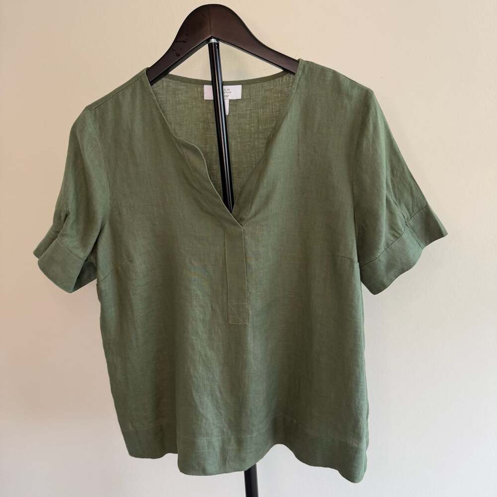 100% Linen Charter Club Olive Green Blouse Size S